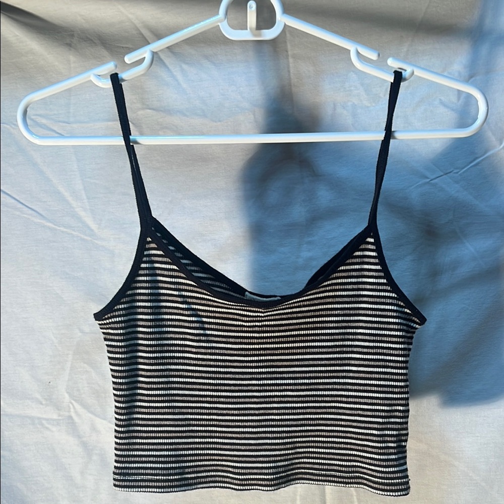 Brandy Melville Black and White Striped Crop Camisole